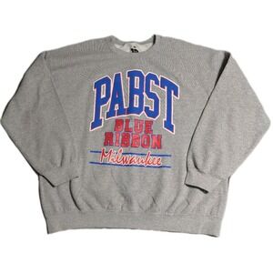 Pabst Blue Ribbon Milwaukee Crewneck Sweatshirt Mens XL Gray Beer Logo Graphic